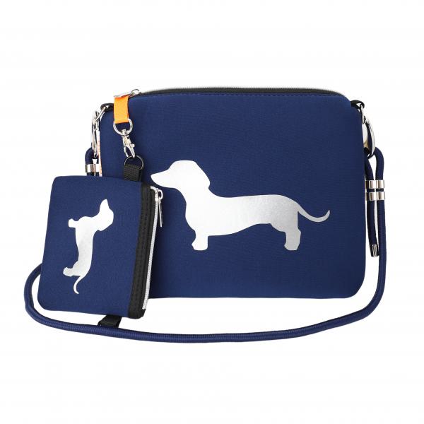 Tasche "Cleo" - Dackel - Blau - Silber