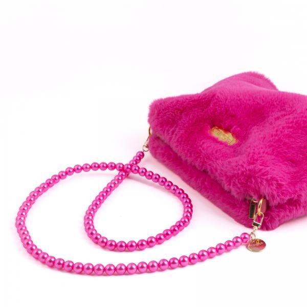 Handy / Taschenkette Pink Perlen 16 mm dick / Länge ca. 120 cm / Karabiner Silber