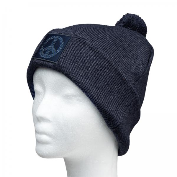 Mütze Peace Dunkelblau mit Bommel