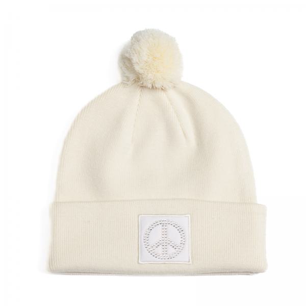 Mütze Peace Cremeweiß mit Bommel