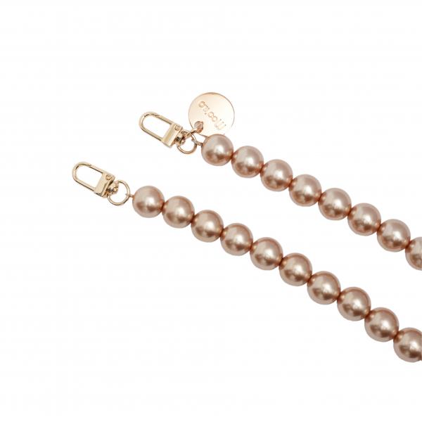 Handy / Taschenkette Beige Perlen 16 mm dick / Länge ca. 120 cm / Karabiner Gold