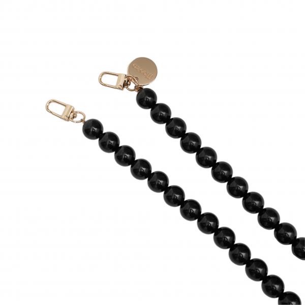 Handy / Taschenkette Schwarz Perlen 16 mm dick / Länge ca. 90 cm / Karabiner Gold