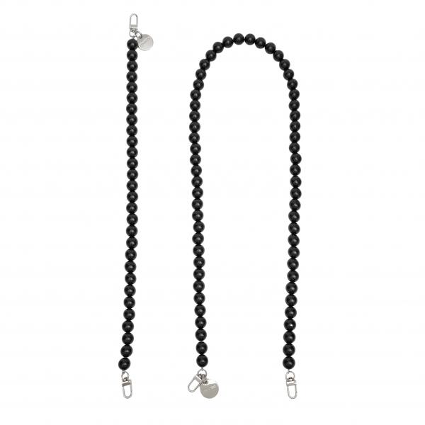 Handy / Taschenkette Schwarz Perlen 16 mm dick / Länge ca. 120 cm / Karabiner Silber