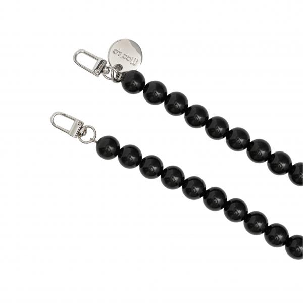 Handy / Taschenkette Schwarz Perlen 16 mm dick / Länge ca. 120 cm / Karabiner Silber