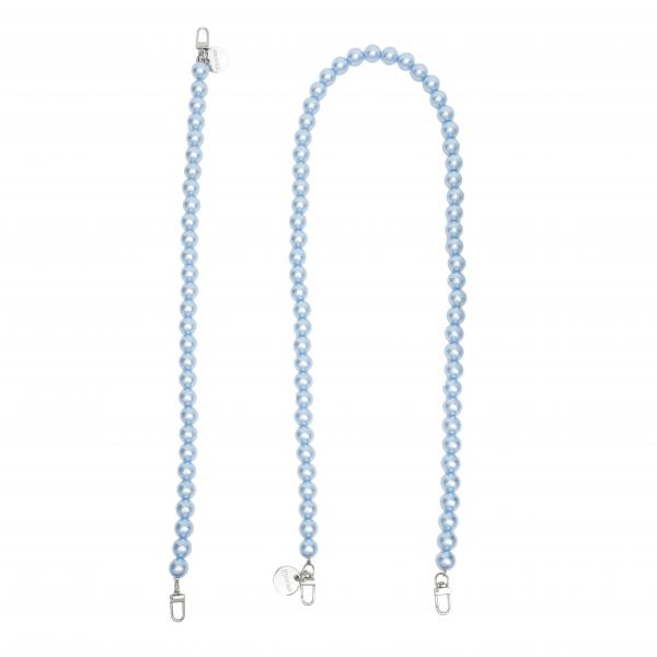 Handy / Taschenkette Hellblau Perlen 16 mm dick / Länge ca. 120 cm / Karabiner Silber
