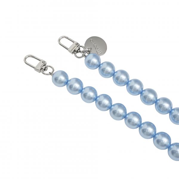 Handy / Taschenkette Hellblau Perlen 16 mm dick / Länge ca. 120 cm / Karabiner Silber