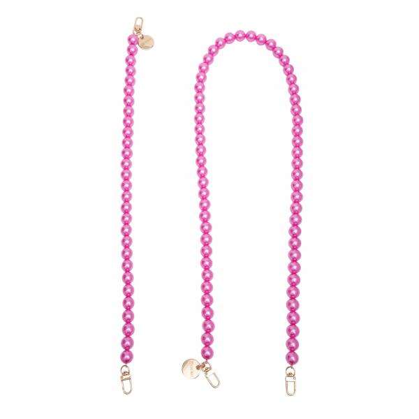 Handy / Taschenkette Pink Perlen 16 mm dick / Länge ca. 90 cm / Karabiner Gold
