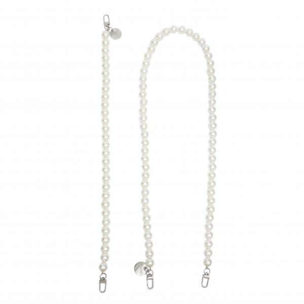 Handy / Taschenkette Weiß Perlen 16 mm dick / Länge ca. 45 cm / Karabiner Silber
